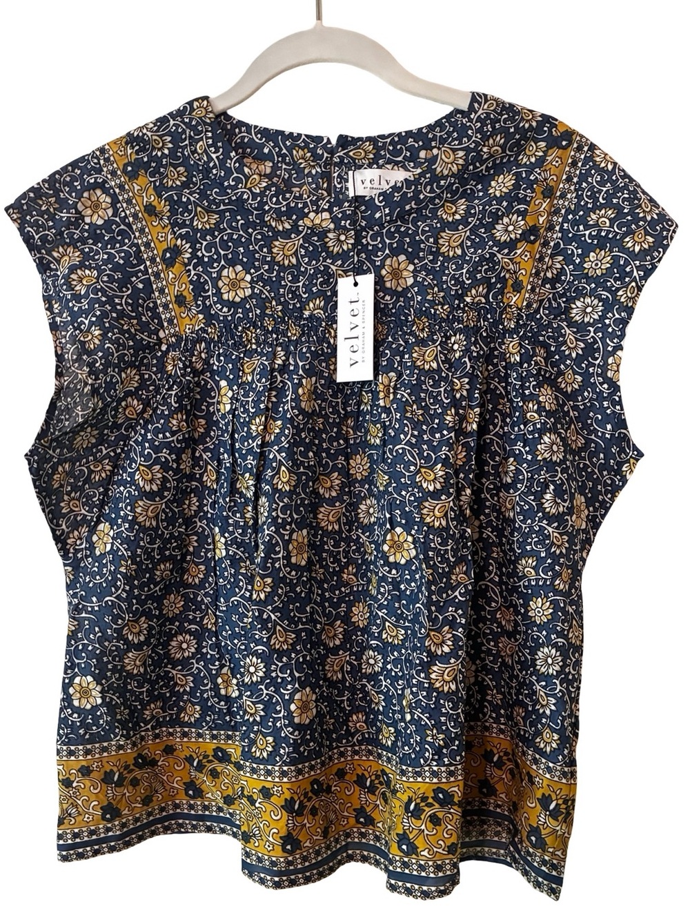 NWT VELVET Blue Floral Selene Top, Size Small.
